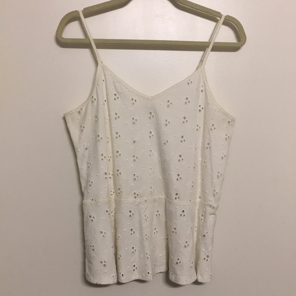 White Eyelet Peplum Tank top Sz Medium